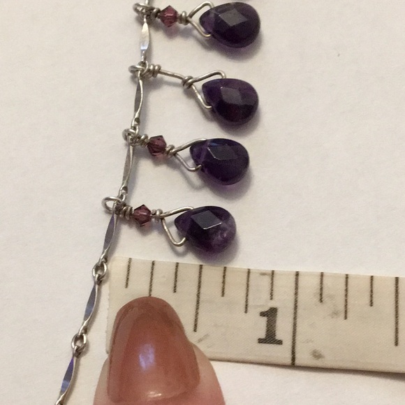 Sterling & Amethyst teardrops vintage artisan necklace - Picture 15 of 16